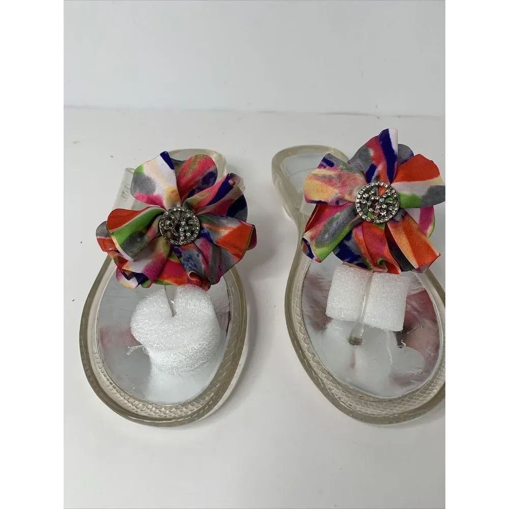 BCBGirls‎ Sandals Thongs Flip Flops Clear Plastic w/Fuchsia & Purple Size 9